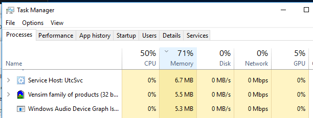 Vensim memory usage during normal operation